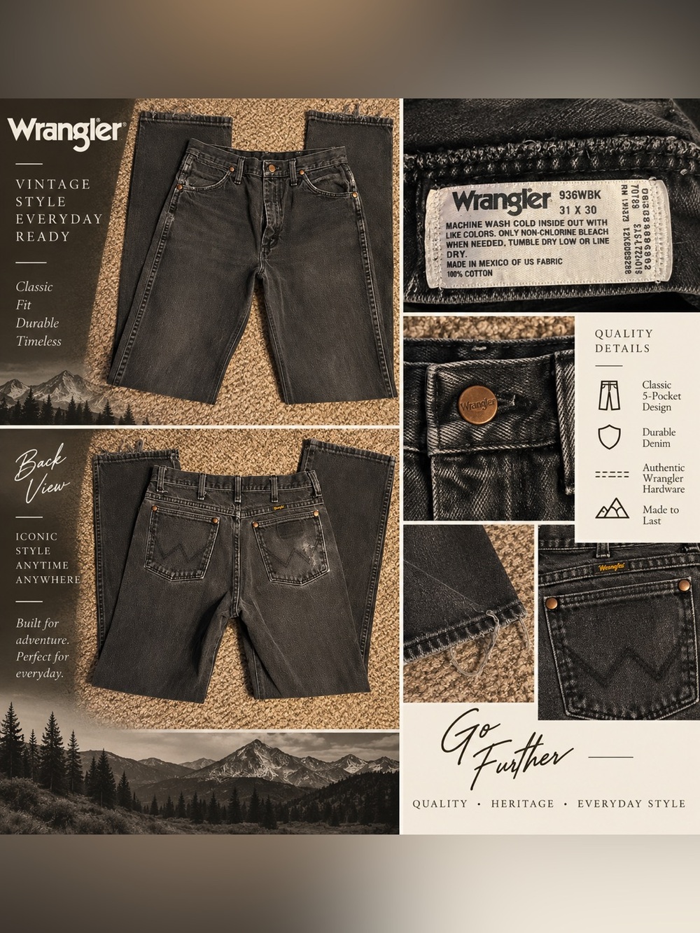 Wrangler Men’s Charcoal Straight Jeans
